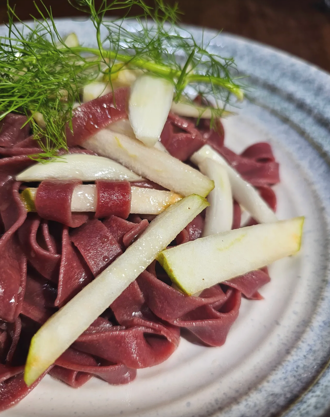 Beetroot Fettucine with Pear And Fennel